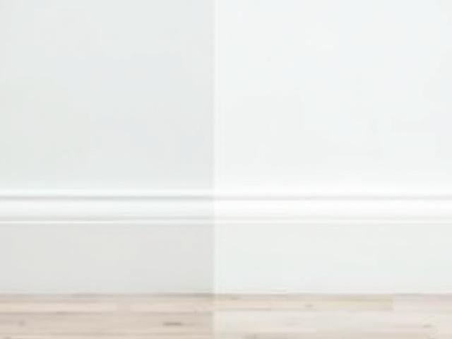 Before and after of dusty, marked skirting boards becoming pristine white
