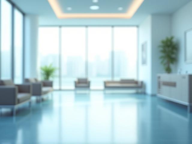 Pristine, empty clinic waiting room with soft natural light, highlighting cleanliness.